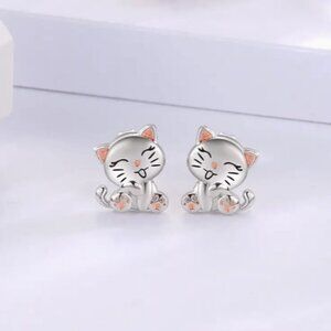 Cute Kitty Studs Fashion Studs  Pink and Grey Enamel design Earrings set